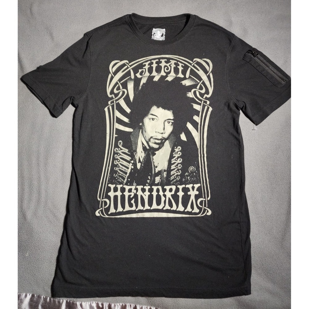 Jimi Hendrix Purple Haze T-Shirt Men Black Short Sleeve  Side Pocket Crew Neck